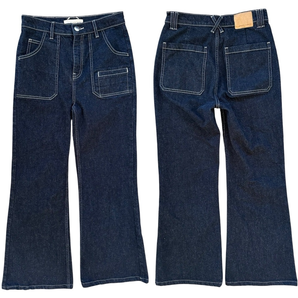 Seventy + Mochi Dark Wash High Rise Contrast Stitch Queenie Jeans Nightfall 25 - Picture 2 of 12